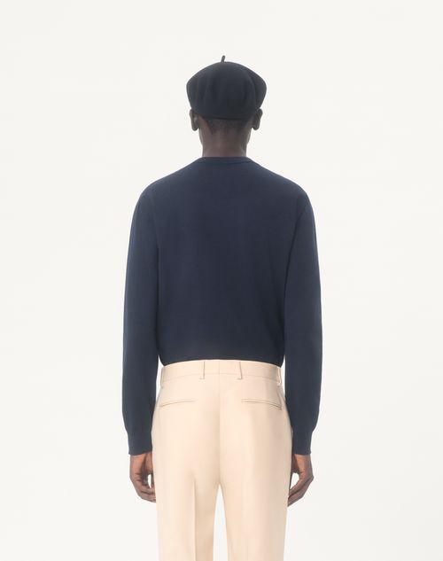 Valentino - Vロゴパッチ付きウール ニットプル - ネイビー - メンズ - ニット